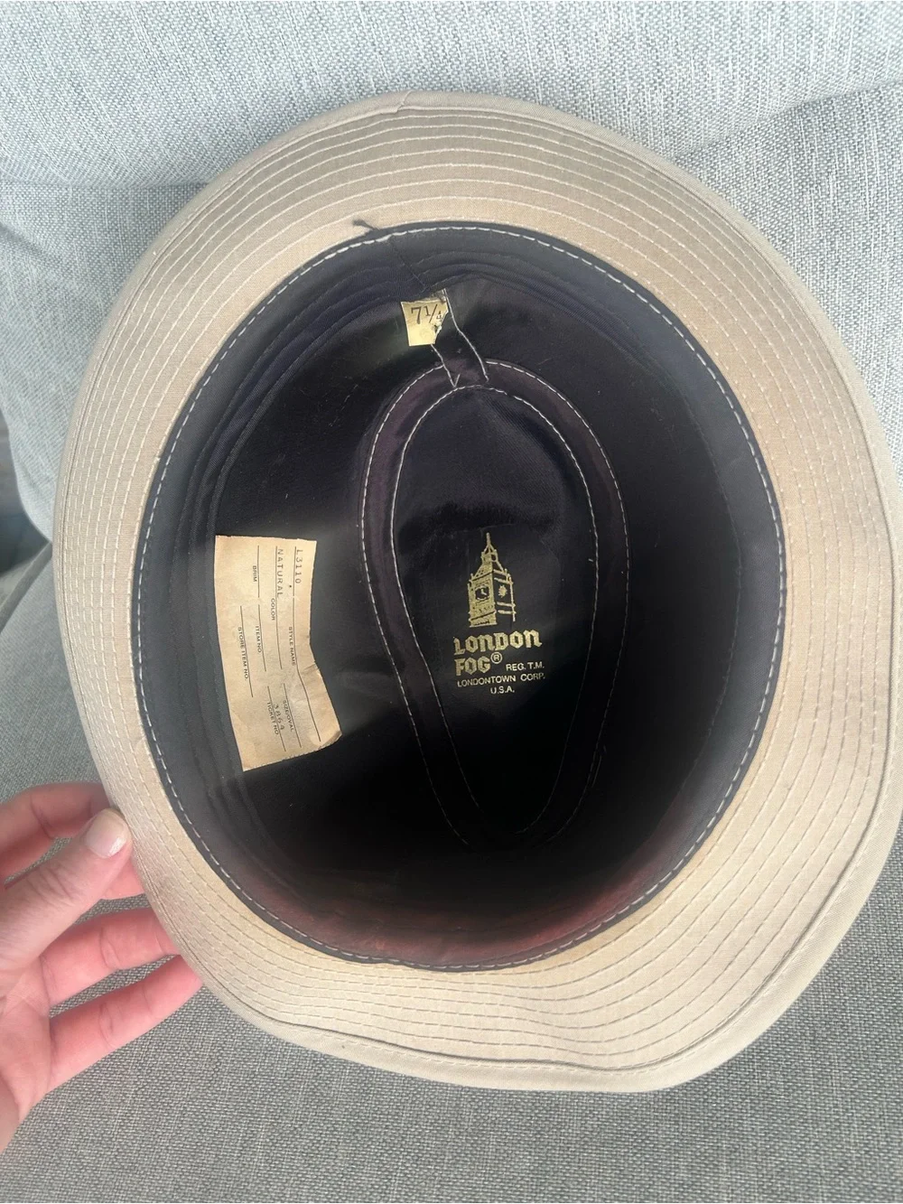 Vintage London Fog Natural Khaki Cotton Canvas Fedora Hat Fitted 7 1/4 L3110